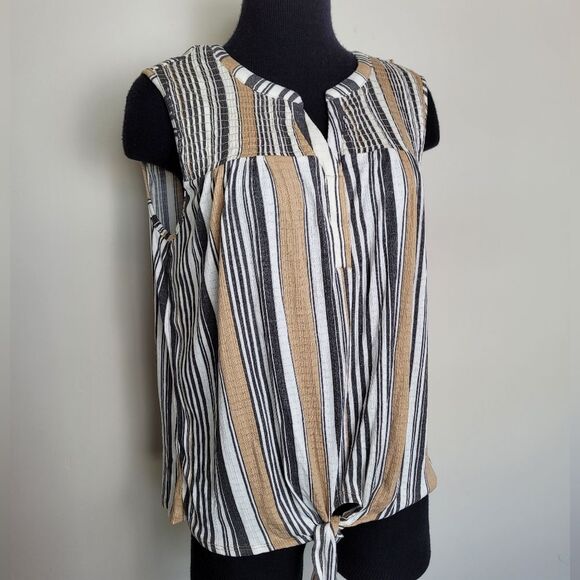 NEW Fred David Striped Sleeveless Top Camisole Front Tie Smocked Casual Large - Picture 2 of 10